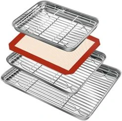 Aking Sheet Rack Set (3 Sheets + 3 Racks + 1 Silicone Baking Mats), Stainless Steel Baking Pan Cookie Sheet With Rack And Silicone Pad For Baking Use, Rust Free, Easy Clean, Dishwasher Safe -Wilton Shop 51ee6NjF0PL. AC