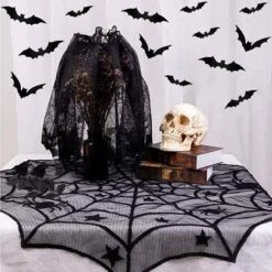 41PCS Halloween Decorations Indoor - Halloween Spider Web Lace Mantel Scarf, Table Covers And Lampshade, Halloween Creepy Cloth, 3D Bats And Black Roses For Halloween Decor -Wilton Shop 51egYNjPiDL