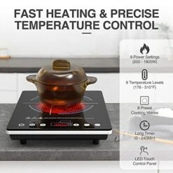 Induction Cooktop With 2 Burners, 9 Heating Level, Induction Cooktops 2 Burner With Child Safety Lock & Timer, Sensor Touch Control, 110~120V -Wilton Shop 51eiEXyoxLL