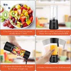 Portable Blender,Travel Blender,Mini Blender,Personal Mixer Fruit Rechargeable With USB,380ml,Fruit Juice For Great Mixing(Black) -Wilton Shop 51eiUUQ7WfL