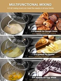 Stand Mixer, 8.5 Quart Electric Mixer, 660W 6-Speed Tilt-Head Kitchen Electric Food Mixer With Beater, Dough Hook And Wire Whip, Black