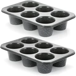 2pcs Jumbo Deep Muffin Pan - 6-Cavity Baking Tray, 3.5x3 Inch Cups - Carbon Steel With Non-Stick Coating - Black Granite Stone Finish - Extra Large Cupcake Tins For Baking (2 Deep Muffin) -Wilton Shop 51et6TNuAL. AC