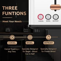 Toaster 4 Slice With Wide Slots, 2 Long Slot Toaster For Bagels Waffles And Toast, 6 Browning Levels, Stainless Steel, Removable Tray, Cancel/Bagel/Defrost Functions, WT-8500 White (1500W) -Wilton Shop 51f4XKK8asL