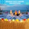 2 Pcs 9 Feet Grass Table Skirt Hawaiian Table Skirt With 4 Meter Led String Light Luau Table Skirt Hawaii Grass Table Skirt Raffia Style Fringe For Tropical Hawaii Themed Birthday Party (Straw Color)
