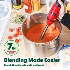Bella Immersion Hand Blender With Whisk Attachment, Quickly Mixes Sauces, Purees Soups, Smoothies & Dips, BPA-Free, Easy To Clean, Stainless Steel/Red -Wilton Shop 51f826iLQjL
