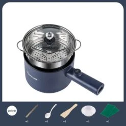 SUJRTKAN Set, Electric Cooking Pot, Multifunctional Electric Bottle, Small Electric Bottle, Garlic Bottle Electric Thermal Bottle (Blue Pot With Steamer) -Wilton Shop 51fDfApLz6L