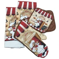GENERIC Hotpot Menu Fat Italian Chef Print Decorative Kitchen Linen Set, 2 Hand Dish Towels, 2 Potholders Hot Pads, 1 Oven Mitt Glove, Optional Add-on Kitchen Gadgets To Choose From