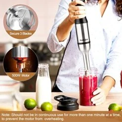 Immersion Blender Handheld 4 In 1 Hand Blender 500W Stepless Speed Stick Blender With Stainless Steel Blades, 750ml Chopper, 1000ml Chopper With Lid, Egg Whisk For Smoothie, Baby Food, Sauces -Wilton Shop 51fN5L7drWL