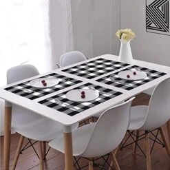 KIMODE Cotton Buffalo Plaid Placemats Set Of 4, 13" X 19" Farmhouse Black/White Hand-Woven Checkered Heat Resistant Kitchen Table Mats, Dinning Table Linen Machine Washable Minimalist Home Decorative -Wilton Shop 51fPCW45ofL
