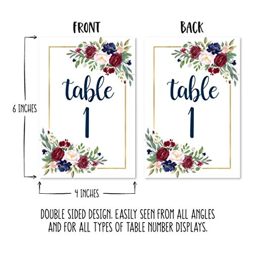 1-25 Burgundy Floral Table Number Double Sided Signs For Wedding Reception, Restaurant Birthday Party Set Calligraphy Printed Numbered Card Centerpiece Decoration Setting Reusable Frame Stand 4x6 Size 5 1-25 Burgundy Floral Table Number Double Sided Signs For Wedding Reception, Restaurant Birthday Party Set Calligraphy Printed Numbered Card Centerpiece Decoration Setting Reusable Frame Stand 4x6 Size - Image 3