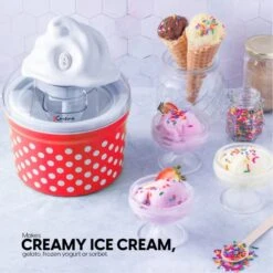 Ice Cream, Sorbet & Frozen Yogurt Maker - Homemade Gelato & Soft Serve Ice Cream Maker Machine With 4 Glass Cups - Double-Insulated Freezer Bowl, Mixing Paddle, Lid - 1.5 Quart Capacity -Wilton Shop 51fYkmlXB2L