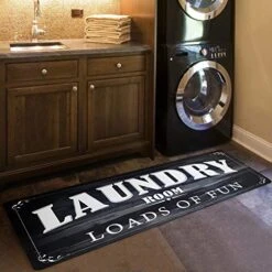 USTIDE Black White Laundry Room Rug Runner, Farmhouse Laundry Foam Mats For Washroom Bathroom Non Skid Laundry Mats, Kitchen Mat, 20x48, Loads Of Fun Decor