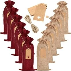 Burlap Wine Gift Bags, 12 Pack Jute Wine Bottle Bags With Drawstring, Reusable Wine Bottle Covers With Ropes And Tags -Wilton Shop 51fl4WetBSS. AC