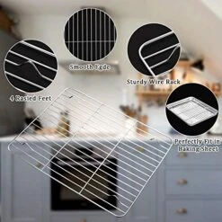 Aking Sheet Rack Set (3 Sheets + 3 Racks + 1 Silicone Baking Mats), Stainless Steel Baking Pan Cookie Sheet With Rack And Silicone Pad For Baking Use, Rust Free, Easy Clean, Dishwasher Safe -Wilton Shop 51fo7pPqZIL