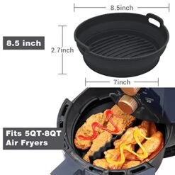 Air Fryer Silicone Liners 8.5Inch For 5qt To 8qt Reusable Air Fryer Liners With Divider Foldable Silicone Air Fryer Basket Round Non-Stick Collapsible Dishwasher Safe Silicone Insert (Black) -Wilton Shop 51g0CeX2DPL