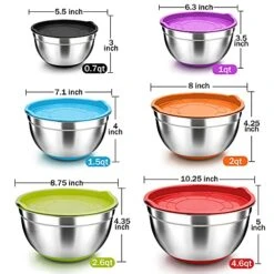 Mixing Bowls, Stainless Steel Mixing Bowls With Lids, Nesting Salad Bowls With Air-tight Lids & Non-slip Bottom, Dishwasher Safe & Stackable, Set Of 6-4.6/2.6/2 / 1.5/1 / 0.7 Qt -Wilton Shop 51g3AbylqaL
