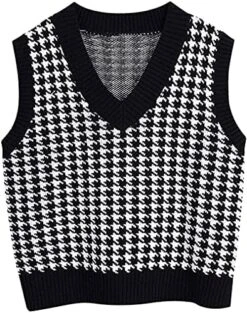 NC Autumn And Winter New European And American Women's Clothing Houndstooth Knitted Vest V-Neck Sleeveless Pullover Sweater -Wilton Shop 51g4JG KJKS. AC