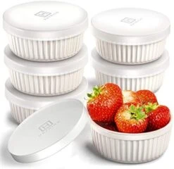 Porcelain Ramekins With Silicone Storage Lids, Set Of 6 White Ramekins, 10 Oz Oven Safe To 450 Deg F, Dishwasher Safe -Wilton Shop 51g6IxeboL. AC