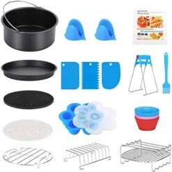 8 Inch XL Air Fryer Accessories, 19 Pcs Deep Fryer Accessories With Recipe Cookbook For Growise Phillips Cozyna Fits All 4.2QT - 5.8QT Air Fryer -Wilton Shop 51g74aT vjL. AC