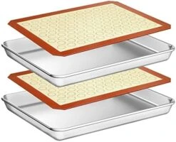 Baking Sheet With Silicone Mat Set, Stainless Steel Cookie Pan With Baking Mat, Size 16 X 12 X 1 Inch, Set Of 4 - 2 Sheets + 2 Mats -Wilton Shop 51g7opeJCNL. AC