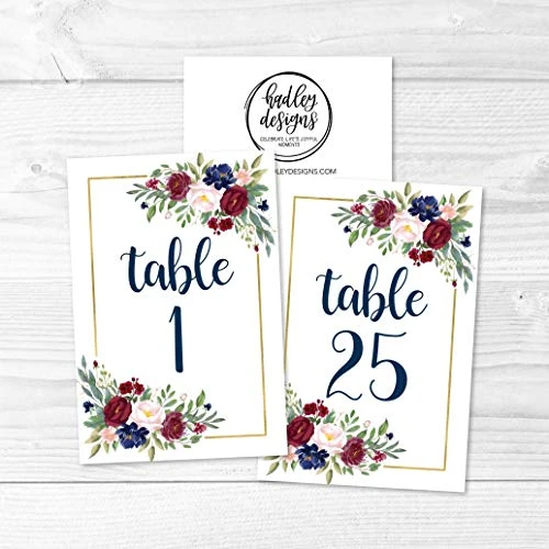 1-25 Burgundy Floral Table Number Double Sided Signs For Wedding Reception, Restaurant Birthday Party Set Calligraphy Printed Numbered Card Centerpiece Decoration Setting Reusable Frame Stand 4x6 Size 7 1-25 Burgundy Floral Table Number Double Sided Signs For Wedding Reception, Restaurant Birthday Party Set Calligraphy Printed Numbered Card Centerpiece Decoration Setting Reusable Frame Stand 4x6 Size - Image 5