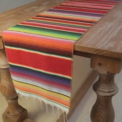 Mexican Serape Table Runner For Mexican Theme Party, Cinco De Mayo Fiesta Party, Day Of Death Decorations, Falsa Classic Striped Fringe Pattern Cotton Blanket, Purple,14x84 Inches -Wilton Shop 51gMsg1GJjL. AC