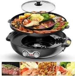 Hot Pot With Grill, Electric Hot Pot With Dual Temperature Control, Hotpot Pot Electric Grill Shabu Shabu Pot Korean Bbq Grill Smokeless For Simmer, Boil, Fry, Roast, Red 12 Hot Pot With Grill, Electric Hot Pot With Dual Temperature Control, Hotpot Pot Electric Grill Shabu Shabu Pot Korean Bbq Grill Smokeless For Simmer, Boil, Fry, Roast, Red -Wilton Shop 51gNrL7gLyL. AC