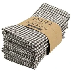 Soft Checked Cotton Blended Dinner Cloth Napkins - Set Of 12 (17 X 17 Inches) - For Events & Home Use (Brown)