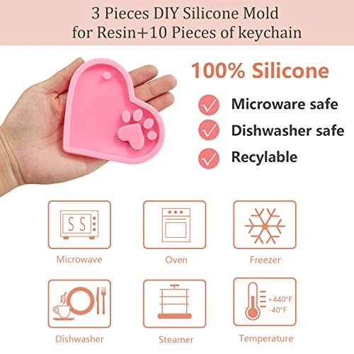 3 Pieces Dog Paw Shaped Heart Dog Paw Print Silicone Keychain Mold With Hole Non-Stick Candy Fondant Mold And 10 Pieces Key Ring For DIY Dog Tag Cake Topper Pudding Desserts Jelly Decoration 5 3 Pieces Dog Paw Shaped Heart Dog Paw Print Silicone Keychain Mold With Hole Non-Stick Candy Fondant Mold And 10 Pieces Key Ring For DIY Dog Tag Cake Topper Pudding Desserts Jelly Decoration - Image 3
