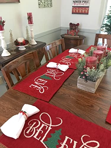 Fancy Fun Chenille Textured Christmas Placemats, Set Of Six (6) Tapestry Weave Fabric, For Holiday's, Christmas, Winter Seasons (Believe) 5 Fancy Fun Chenille Textured Christmas Placemats, Set Of Six (6) Tapestry Weave Fabric, For Holiday's, Christmas, Winter Seasons (Believe) - Image 3