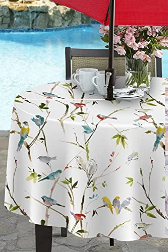 Indoor-Outdoor Spillproof Fabric Tablecloth For Spring/Summer/Party/Picnic (70" Round With Umbrella Hole, Menagerie) 6 Indoor-Outdoor Spillproof Fabric Tablecloth For Spring/Summer/Party/Picnic (70" Round With Umbrella Hole, Menagerie) - Image 4