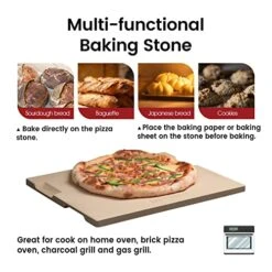 Pizza Stone 12in X 15in Rectangular Baking & Grilling Stone, Perfect For Oven, BBQ And Grill. Innovative Double - Faced Built - In 4 Handles Design -Wilton Shop 51gqM41zxHL