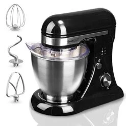SM45B Stainless Steel 4.8 Quart Bowl 12 Speed Tilt-Neck Kitchen Countertop Baking Food Stand Mixer With Beater Paddle, Dough Hook, And Whisk, Black