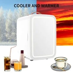Kincare Fridge Hot&Cold, Portable Makeup Fridge With Mirror And Light, AC/DC Beauty Fridge For Bedroom, Office And Car(White) (8L) -Wilton Shop 51grk5xcGjL