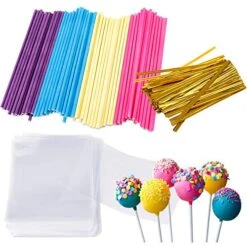 300 Pcs Cake Pop Making Tools,Include 100 Pack Cake Pop Sticks,100 Pack Cake Pop Bags And 100 Pack Gold Ties