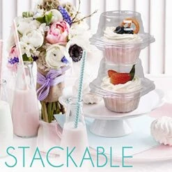 Plastic Individual Cupcake Containers, 100 Pcs Clear Cupcake Boxes, Disposable Cupcake Holders With Lid, Single Compartment Muffin Carrier For Wedding, Baby Shower, Stackable, Standard Size -Wilton Shop 51h7GfTTVsS