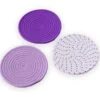 100% Cotton Thread Weave Potholders And Trivets - Stylish Coasters, Hot Pads, Hot Mats, Spoon Rest (Set Of 3) - 7 Inch Diameter Placemats - Perfect For Cooking And Baking By Diameter (Purple)