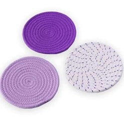 100% Cotton Thread Weave Potholders And Trivets - Stylish Coasters, Hot Pads, Hot Mats, Spoon Rest (Set Of 3) - 7 Inch Diameter Placemats - Perfect For Cooking And Baking By Diameter (Purple)