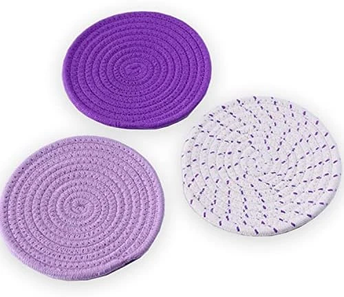 100% Cotton Thread Weave Potholders And Trivets - Stylish Coasters, Hot Pads, Hot Mats, Spoon Rest (Set Of 3) - 7 Inch Diameter Placemats - Perfect For Cooking And Baking By Diameter (Purple) 10 100% Cotton Thread Weave Potholders And Trivets - Stylish Coasters, Hot Pads, Hot Mats, Spoon Rest (Set Of 3) - 7 Inch Diameter Placemats - Perfect For Cooking And Baking By Diameter (Purple) - Image 8