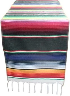 Mexican Serape Table Runner For Mexican Theme Party, Cinco De Mayo Fiesta Party, Day Of Death Decorations, Falsa Classic Striped Fringe Pattern Cotton Blanket, Purple,14x84 Inches -Wilton Shop 51hBIYdawKS. AC