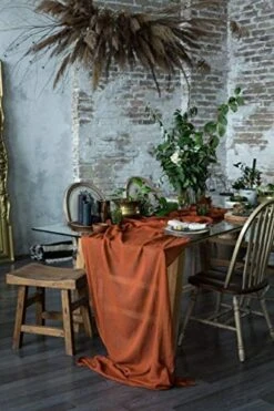 Table Runner 30x135 Inches Cheesecloth Tablecloth For Romantic Wedding Rustic Boho Style Natural Cotton Elegant Decor (Terracotta) -Wilton Shop 51hGFyiQ8ML
