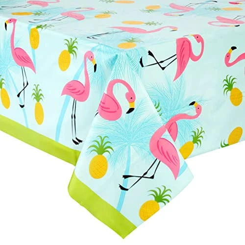 3-Pack Flamingo Tablecloth For Pineapple Birthday Decorations, Plastic Table Cover For Tropical Hawaiian And Flamingo Party Supplies, Summer Pool Party (54x108 Inches) 4 3-Pack Flamingo Tablecloth For Pineapple Birthday Decorations, Plastic Table Cover For Tropical Hawaiian And Flamingo Party Supplies, Summer Pool Party (54x108 Inches) - Image 2