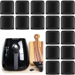 16 Pieces Air Fryer Rubber Bumpers Black Air Fryer Tray Rubber Feet Replacement Parts Silicone Accessories Rubber Non-Scratch Protective Covers For Air Fryer Grill Pan (0.43 X 0.43 X 0.18 Inch)