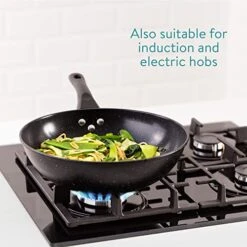 Non Stick Wok - 12.2" Wok Pan For All Stovetop Types - Black Flat Bottom Wok W/Anti Stick Coating For Gas Electric Ceramic Induction Cooktops -Wilton Shop 51hUUOlLl1L