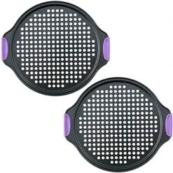 - Chef Stacy - 2-Pack 13-Inch Non-Stick Pizza Pan With Holes, Perforated Pizza Crisper With Heat-Resistant Silicone Handle Grips, Oven-Safe Bakeware, Carbon Steel Baking Pan For Oven -Wilton Shop 51hVoTXtiLL