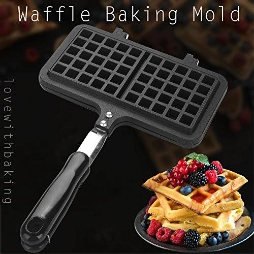 Black Aluminum Alloy Dual Head Waffle Baking Mold Non-Stick Waffle Baking Pan Mold Press Plate For Home Kitchen 4 Black Aluminum Alloy Dual Head Waffle Baking Mold Non-Stick Waffle Baking Pan Mold Press Plate For Home Kitchen - Image 2
