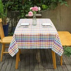 Waterproof Fabric Tablecloths Rectangle 52 X 70, Wrinkle And Stain Resistant Polyester Plaid Table Cloths For Party,Kitchen Dining Table Cover For Spring And Summer,Purple -Wilton Shop 51haH9fx70L