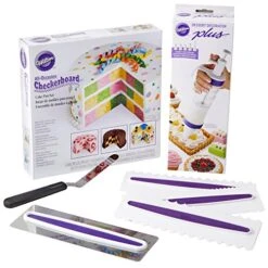 Wilton How To Make A Checkerboard Cake Decorating Set, 7-Piece - With Round Cake Pans, Decorating Tool, Icing Smoother, 3 Icing Combs And Spatula