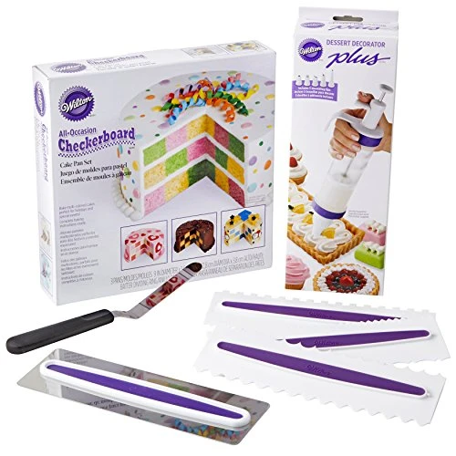 Wilton How To Make A Checkerboard Cake Decorating Set, 7-Piece - With Round Cake Pans, Decorating Tool, Icing Smoother, 3 Icing Combs And Spatula 3 Wilton How To Make A Checkerboard Cake Decorating Set, 7-Piece - With Round Cake Pans, Decorating Tool, Icing Smoother, 3 Icing Combs And Spatula