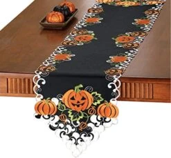 Halloween Pumpkins Table Runner/Topper Linens, Embroidered Festive Party Indoor Decorations, Runner -Wilton Shop 51htE1X1x0L. AC